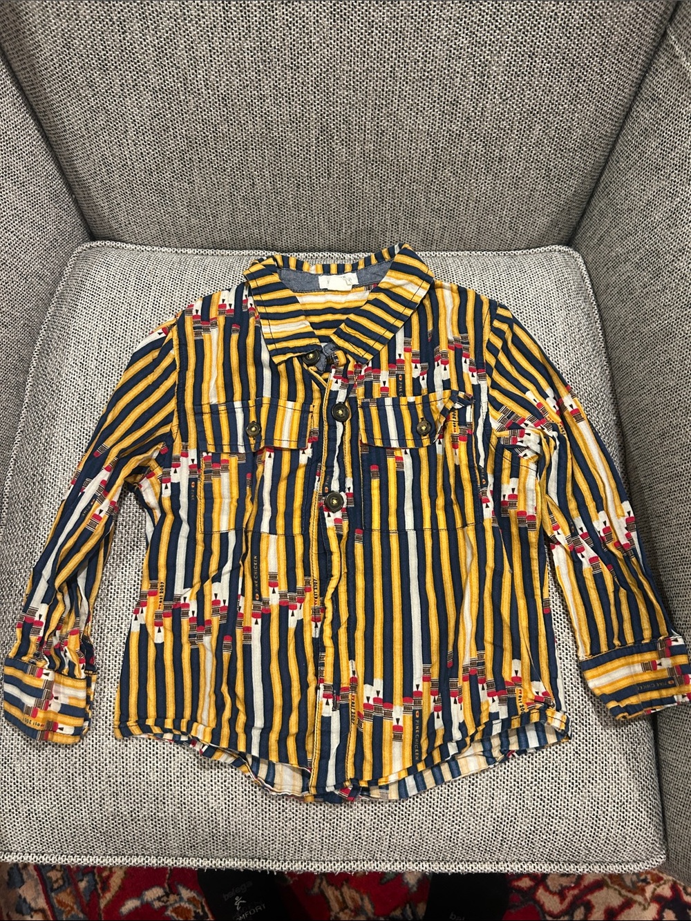 Pink Chicken / Blue Rooster Boys Button-Down Shirt with School Pencils